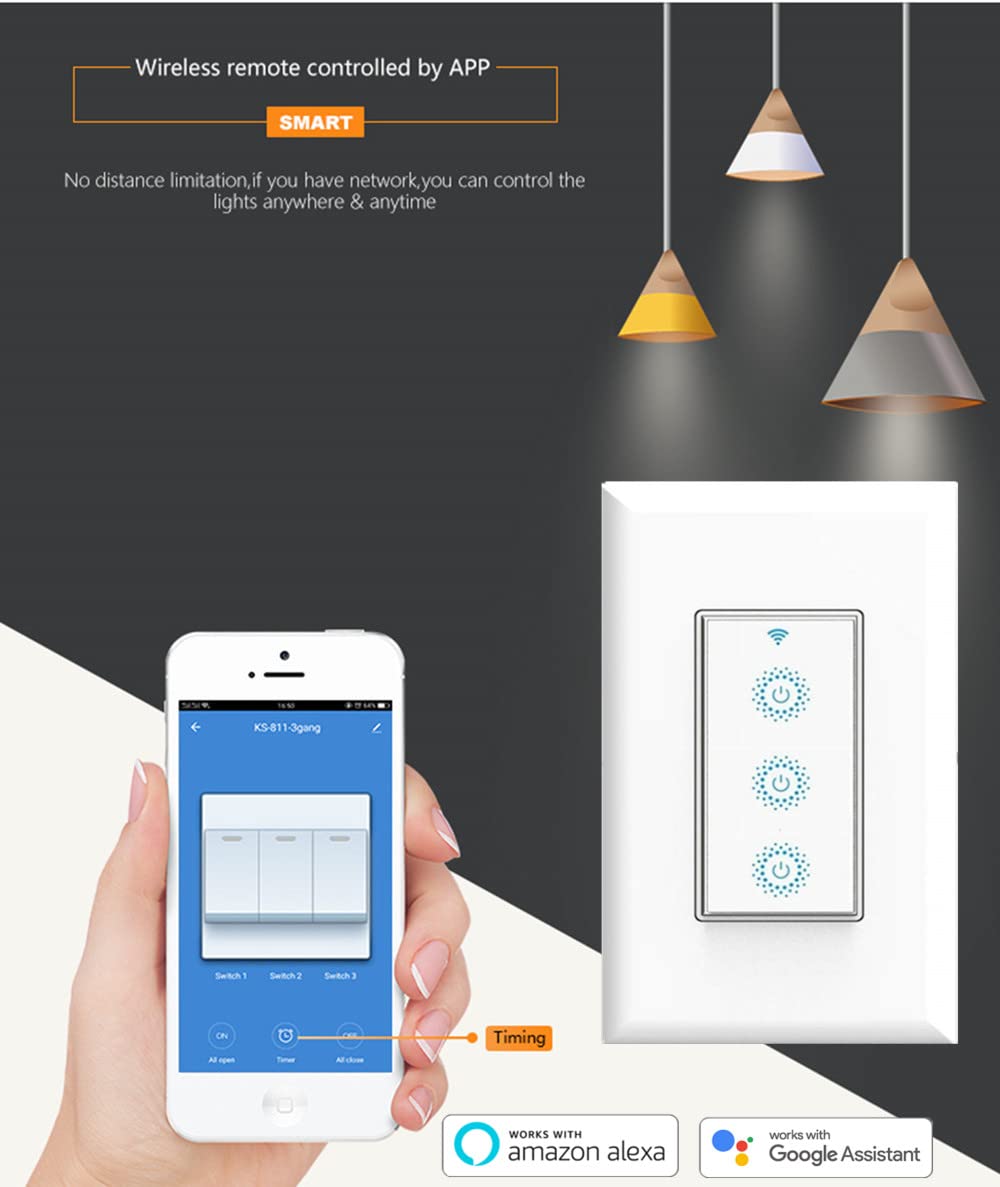 Nexete Smart Wi-Fi Double Light Switch, 2 in1 Single Pole Switch Compatible with Alexa Google Assistant & IFTTT,Remote Control, Timing Function No Hub Required (1-Pack Double)