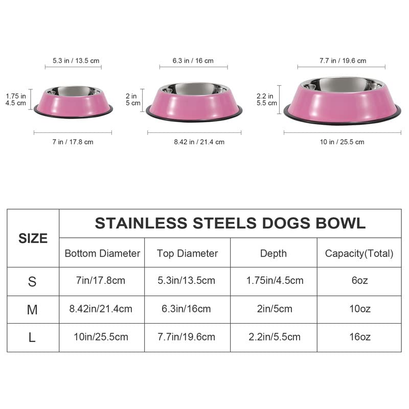 WERFORU 2 Pieces Dog Bowls Stainless Steel Dog Cat Pet Bowls for Feeding Water and Food Pink Medium Size