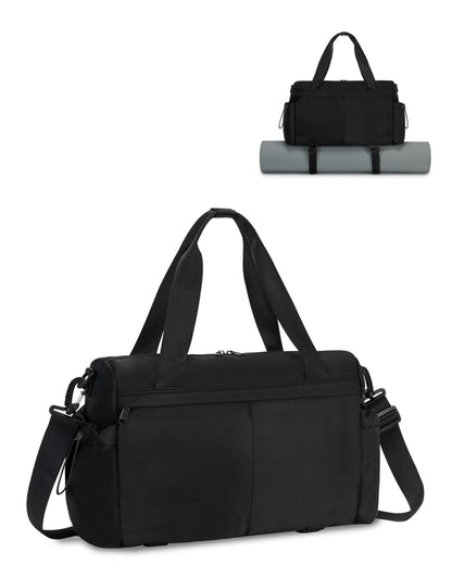 Small Gym Bag, Mini Gym Bag for Women with Yoga Mat Holder and Wet Compartment, Cute Small Yoga Mat Bag with Water Bottle Pocket for Workout Dance, Black