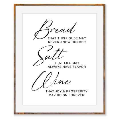Bread Salt Wine Sign, Farmhouse Wall Decor, Inspirational Wonderful Life Quote Sign, Housewarming Gift, Home Decor, Home Wall Art Print - Without Frame - 8x10"