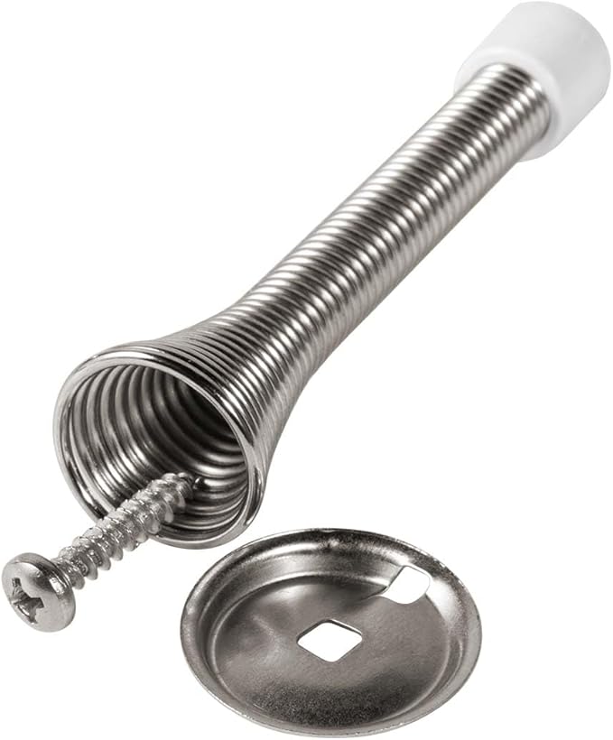 KISEER 12 Pack Spring Door Stops 3 1/4 Inch Flexible Heavy Duty Spring Door Stopper with RustProof Screw Rubber Bumper Tips (Satin Nickel)