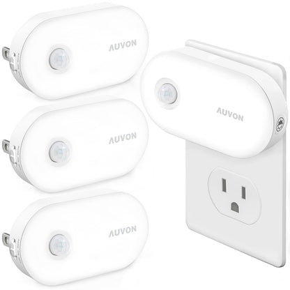 AUVON Night Light Plug in with Motion Sensor (120 Lumens), Dimmable Smart LED Night Lights, 1-120lm Brightness, for Bathroom, Hallway, Garage, Toilet (4 Pack)