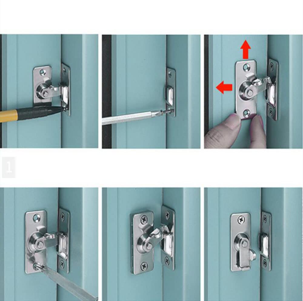 90 Degree Right Angle Door Lock Buckle Safety Door Lock Bolt, Stainless Steel Door Latch for Wooden Fences, Doors, Windows, Safety Sliding Door Latch… (Silver)