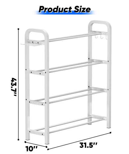 Ansionsol 4-Tier Adjustable Dumbbell Rack, Weight Storage Stand Holder for Dumbbells & Kettlebells, Heavy-Duty Home Gym Organizer with 6 Hook for Home Gym Equipment Accessories, White(Rack Only)