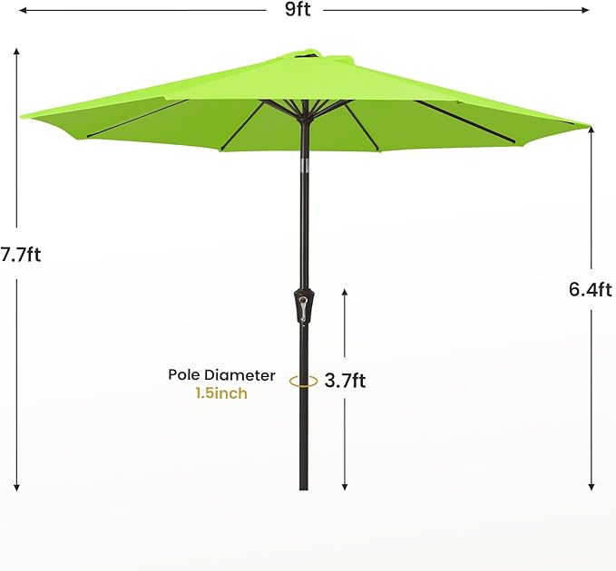 MEWAY 9ft Patio Umbrella Outdoor Table Umbrellas with Push Button Tilt and Crank, Market Umbrella 8 Sturdy Ribs for Deck, Garden, Pool and Backyard, Apple Green