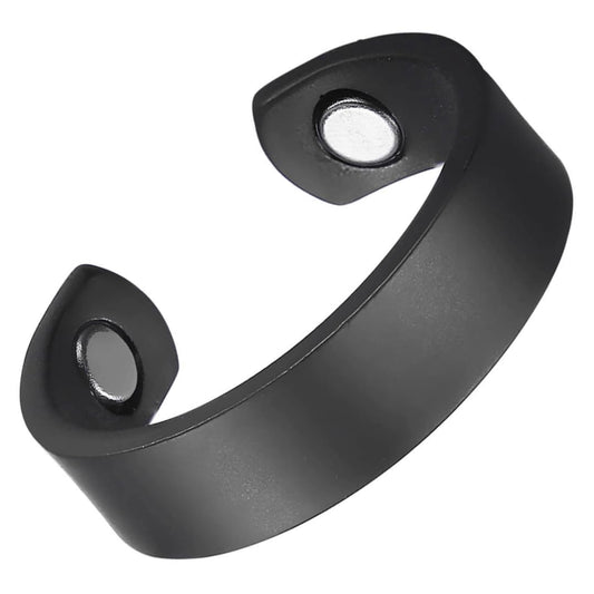 Earth Therapy - Elegant Women or Men's Ring Band in Sleek Matte Black | Magnetic Therapy Ring