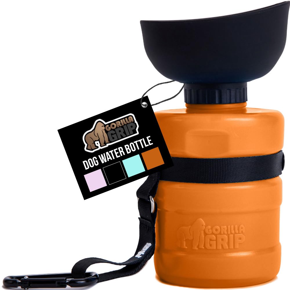 GORILLA GRIP Dog Water Bottle, Portable Water Bowl Dispenser for Dogs, 20 oz Leak Proof Pet Travel Squeeze Bottles, Food Grade Silicone, to Go Puppy Essentials, Hiking Camping Trip Accessories, Black