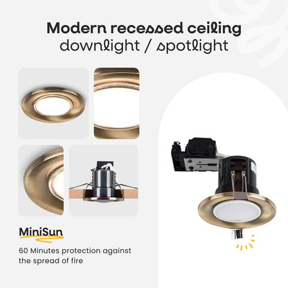 MiniSun | Modern Fire Rated Black Chrome GU10 Recessed Ceiling Downlight/Spotlights | Home Décor, Bedside & Desk Lamp | Pack of 4