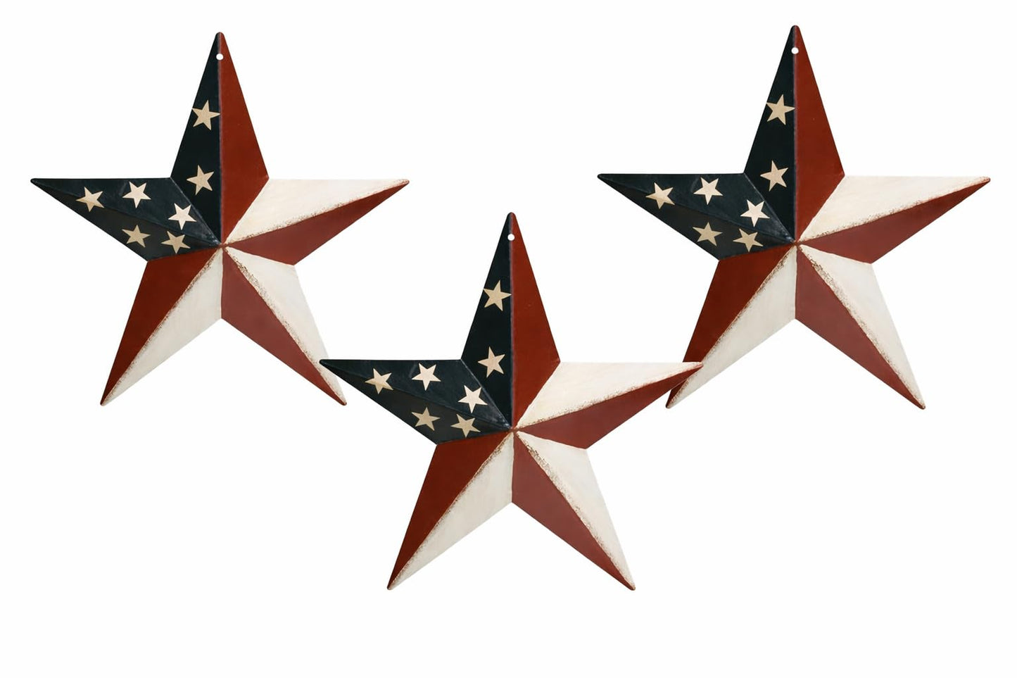 HAPPY DEALS ~ Patriotic Barn Star Set | 8 inch - 3 Pc Set | Red White and Blue Americana Metal 3D Wall Decor