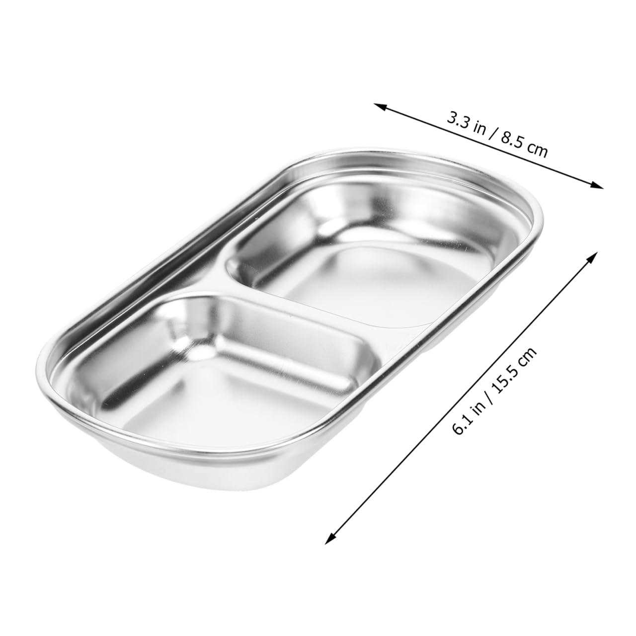 Hemoton 3Pcs Stainless Steel Seasoning Dishes,2 Grid Dipping Sauce Dishes Rectangle,Appetizer Plates,Dipping Sauce Bowl for Soy Vinegar BBQ-Chip and Condiments