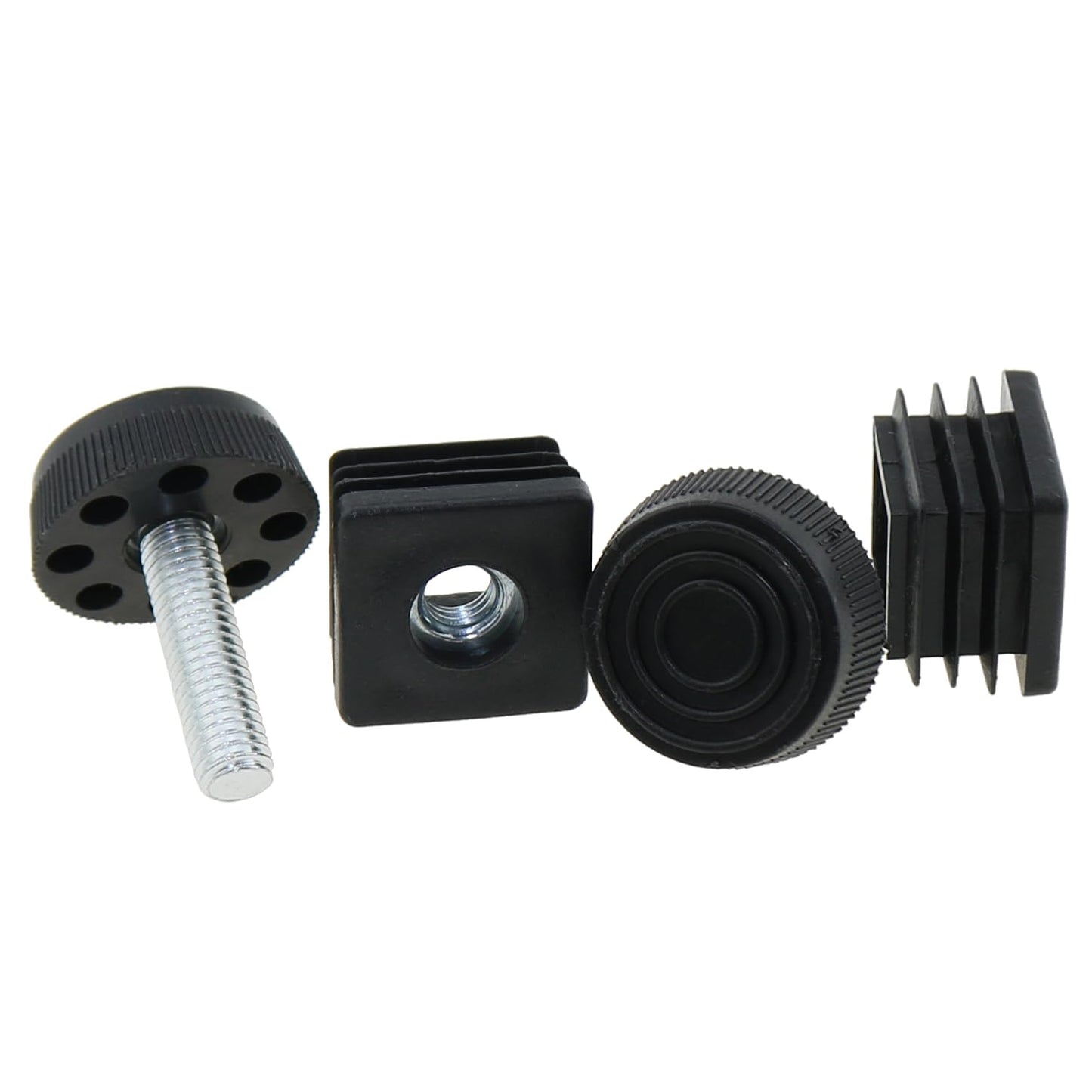 DGZZI 4PCS Plastic Metal Square Tube Insert Kit Adjustable Levelling Feet Black Furniture Adjustable Feet Nut Pipe Plug Supporting Feet for Mechanical Equipment and Fitness Equipment and Rack