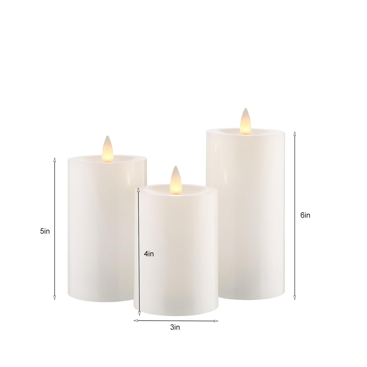 CozierGlow Rechargeable Flameless Pillar Candle with Remote Timer, 3D Moving Flame Real Wax Led Pillar Candles (White, 3''x4''/5''/6'')