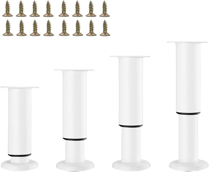 4PCS Adjustable 4.7-7.08 Inch Metal Furniture Legs White Furniture Replacement