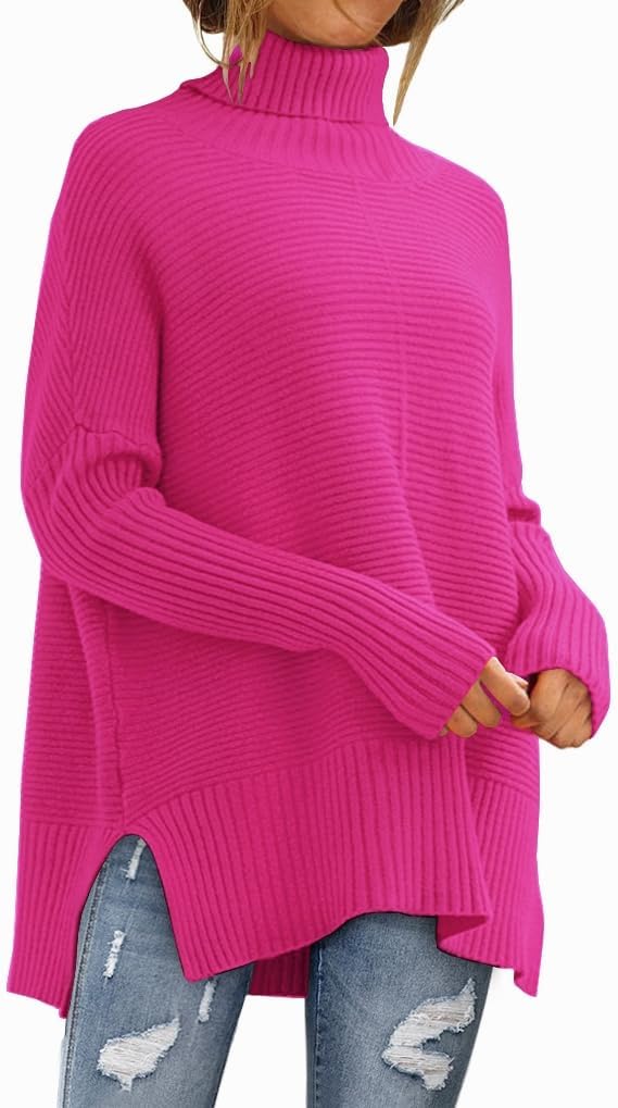 LILLUSORY Women's Oversized Turtleneck Sweaters Fall Batwing Sleeve Ribbed Tunic Sweater