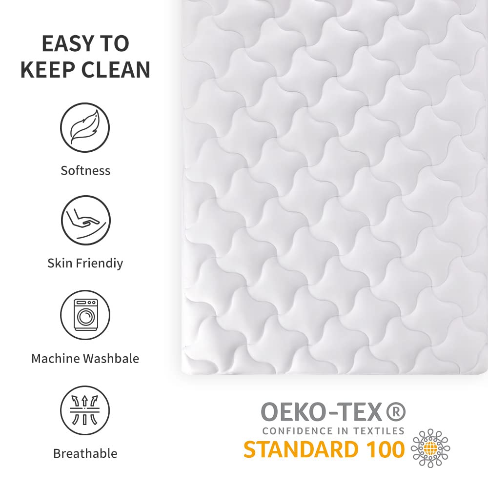 SLEEP ZONE Mattress Topper Twin Mattress Pad, Cooling Quilted Fitted Mattress Cover, Machine Washable Mattress Protector, Soft Fluffy Down Alternative, Deep Pocket 8~21 inch (White, Twin)