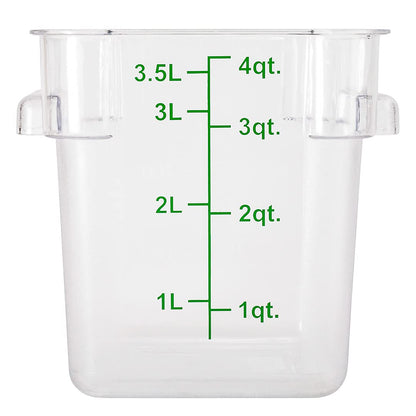 Restaurantware Met Lux 4 Quart Brine Buckets 10 Square Marinating Containers - With Volume Markers Built-In Handles Clear And Green Plastic Dough Rising Buckets Freezer-Safe Lids Sold Separately