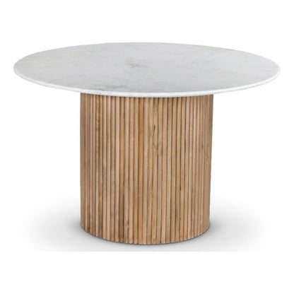 Meridian Furniture 757-T Oakhill Collection Modern | Contemporary Dining Table with Natural White Oak Finish, Solid Mango Wood Base, Genuine Marble Top, Fluted Wood, 47" W x 47" D x 30" H, Natural