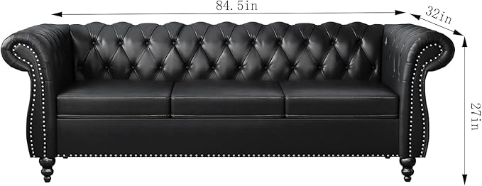 Mid-Century 3 Seater Sofa, Faux Leather Couch