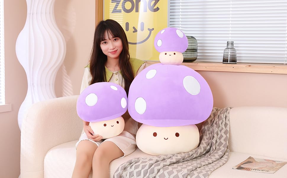 Yeqivo Cute Mushroom Plush Toy, Purple Mushroom Plush Pillow 3D Soft Mushroom Plushie, Mushroom Hugging Plush Pillow Gift for Girls Kids Home Mushroom Decor Christmas Birthday 35cm