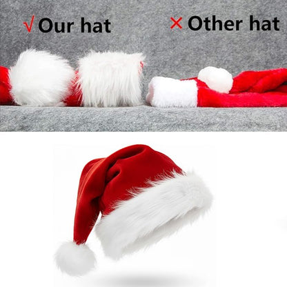 COOLJOY 6 Pack Plush Santa Hat, Traditional Red and White Plush Christmas Santa Hat for Christmas Party, Adult Size