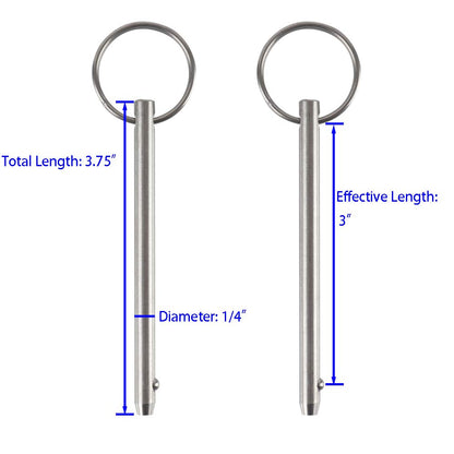 4 Pack Quick Release Pin, Diameter 1/4"(6.3mm), Overall Length 3.75"(95mm), Usable Length 3"(76mm), Full 316 Stainless Steel, Bimini Top Pin, Marine Hardware
