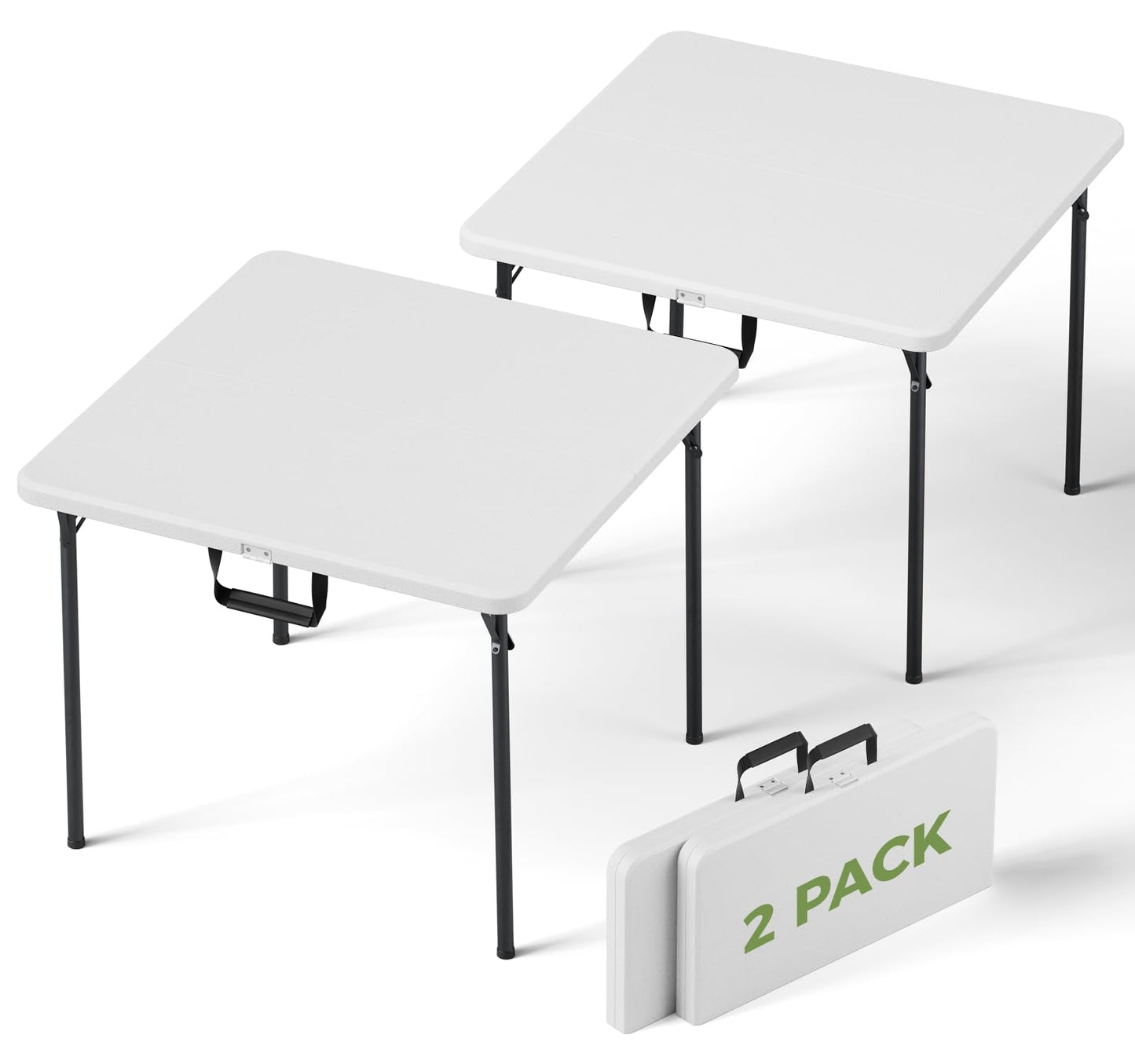 Folding Table 2 Pack, 36 Inch Square Foldable Card Tables, No Assembly Portable Folding Tables, Heavy Duty Fold-in-Half Tables with Carry Handles for Camping, Picnic, Parties, RV Travel & Indoor Use
