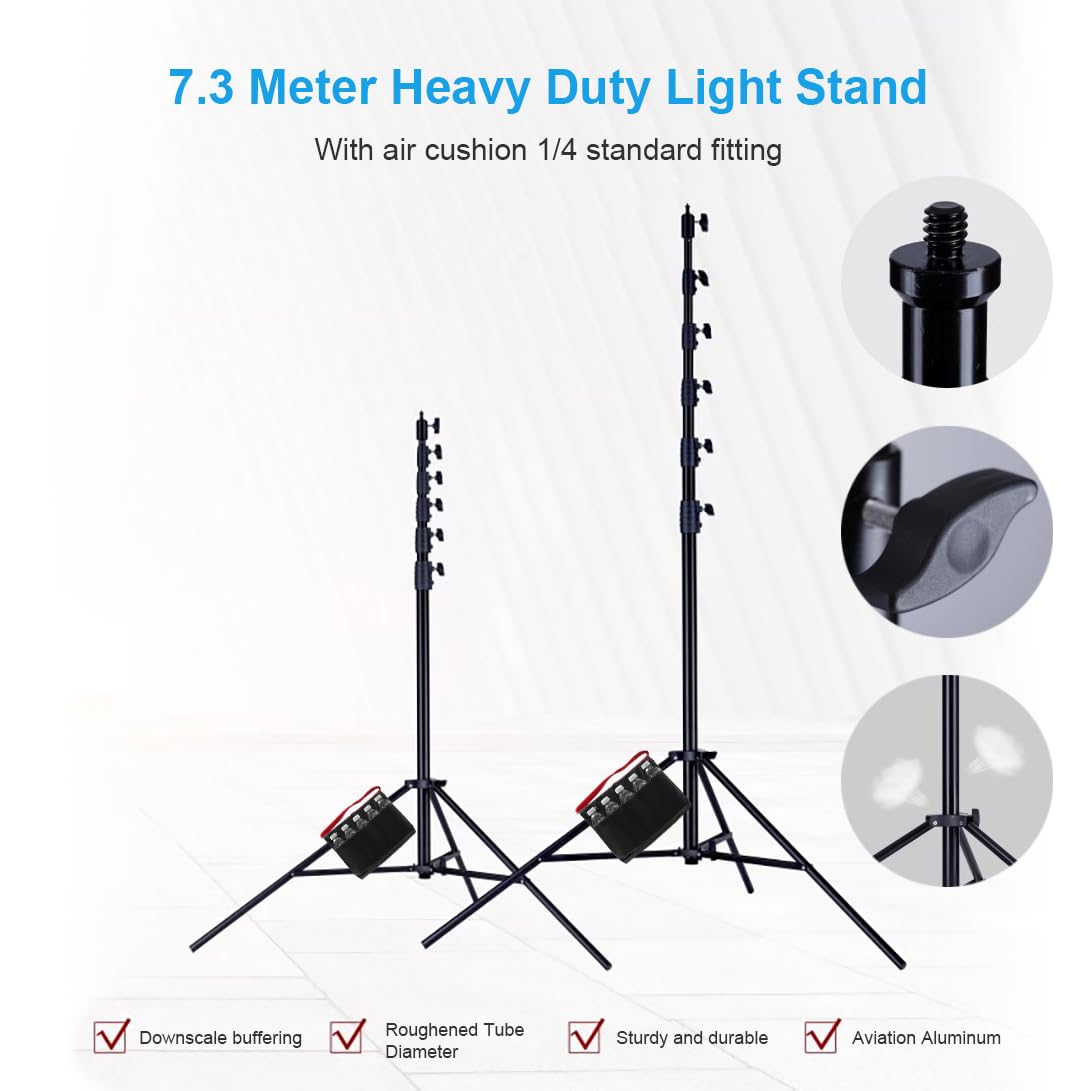 FOMITO Photography Light Stand 24ft/730cm, Air-Cushioned Heavy Duty Aluminum Photo Video Tripod Stand with 1/4" Screw for Drone Communication Base Station, and Studio Light, Max Load 22.5kg, LM-7300HA