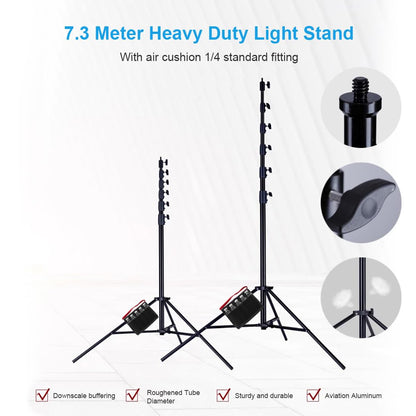 FOMITO Photography Light Stand 24ft/730cm, Air-Cushioned Heavy Duty Aluminum Photo Video Tripod Stand with 1/4" Screw for Drone Communication Base Station, and Studio Light, Max Load 22.5kg, LM-7300HA
