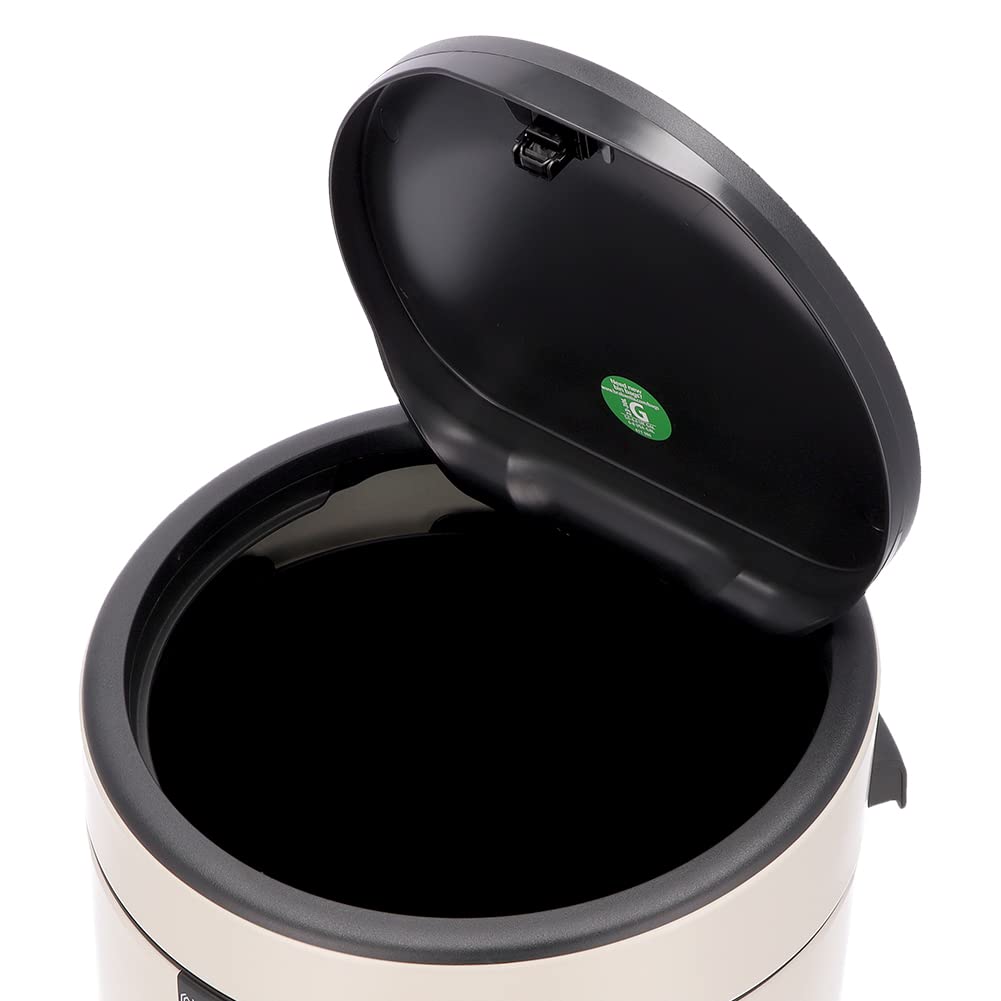 Brabantia Press-Top Kitchen Trash Can | Soft Beige | 8 Gallon / 30L | Home Trash Can with Soft-Touch Stay-Open Lid & Removable Inner Bucket | + Trash Bags