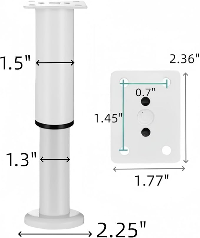 4PCS Adjustable 9.64-16.6 Inch Metal Furniture Legs White Furniture Replacement