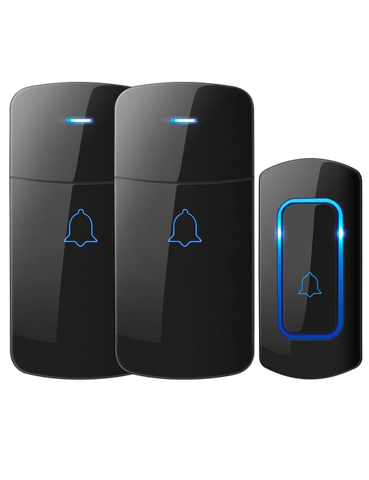 AVANTEK Wireless Doorbell D-3C, 1300 ft Long Range Door Chime Kit, 52 Melodies, Up to 115dB Volume and LED Flash with 2 Plug-In Receivers & 1 Push Button, Black