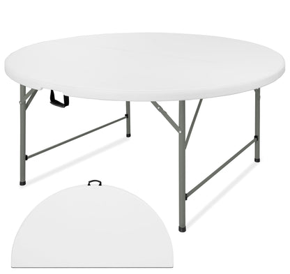 JALANCY 5 FT Round Folding Tables with Carrying Handle 60 inch Heavy Duty Portable Plastic Commercial Table Steel Legs for Party, Dining, Wedding, Events, Picnic Indoor, Outdoor (White,1 Pack)