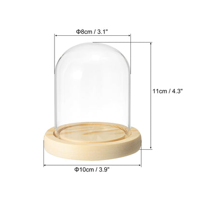 PATIKIL 3.9"x3.1" Clear Cloche Glass Dome, Glass Bell Jar Display Case Tabletop Centerpiece with Wooden Base for Plants Home Decor