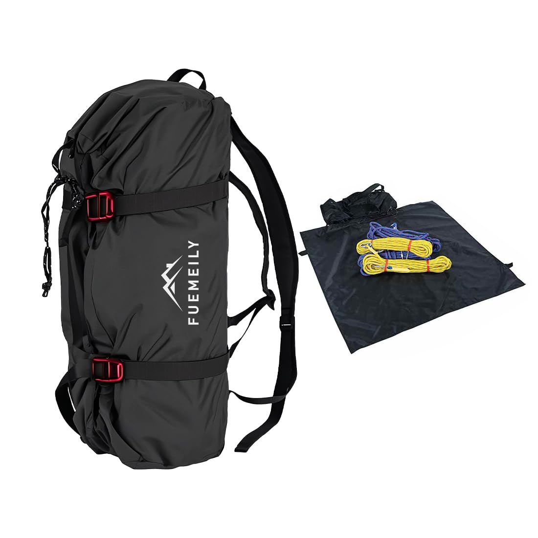 FUEMEILY Rock Climbing Rope Bag, Large Capacity Folding Rope Storage Backpack with Ground Sheet, Adjustable Straps Outdoor Climbing Gears Black