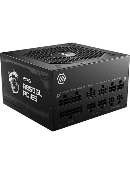 MSI MAG A850GL PCIE5 Power Supply Unit, 850W, 80 Plus Gold, Fully Modular, ATX 3.0, PCIe 5.0 GPU Support, Black Flat Cables, 7 Year Warranty