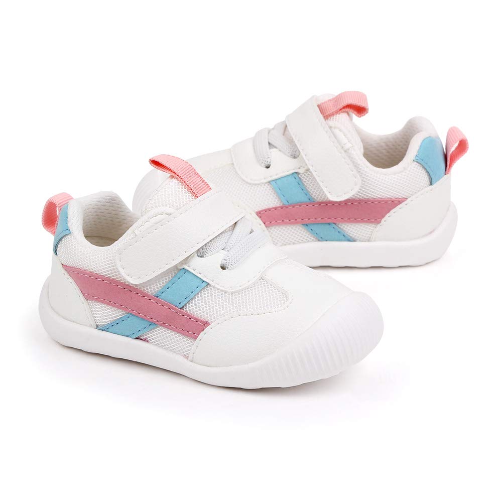 MK MATT KEELY Baby Boys Girls First Walking Shoes Toddler Anti-Slip Soft PU Leather Prewalker Sneakers,Size 3 UK Child,Pink