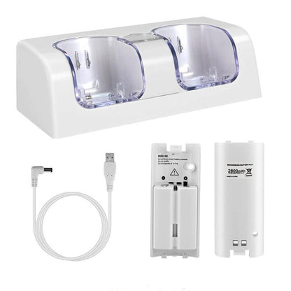 OSTENT Charger Dock Station + 2 Battery Packs Compatible for Nintendo Wii Remote Controller Color White