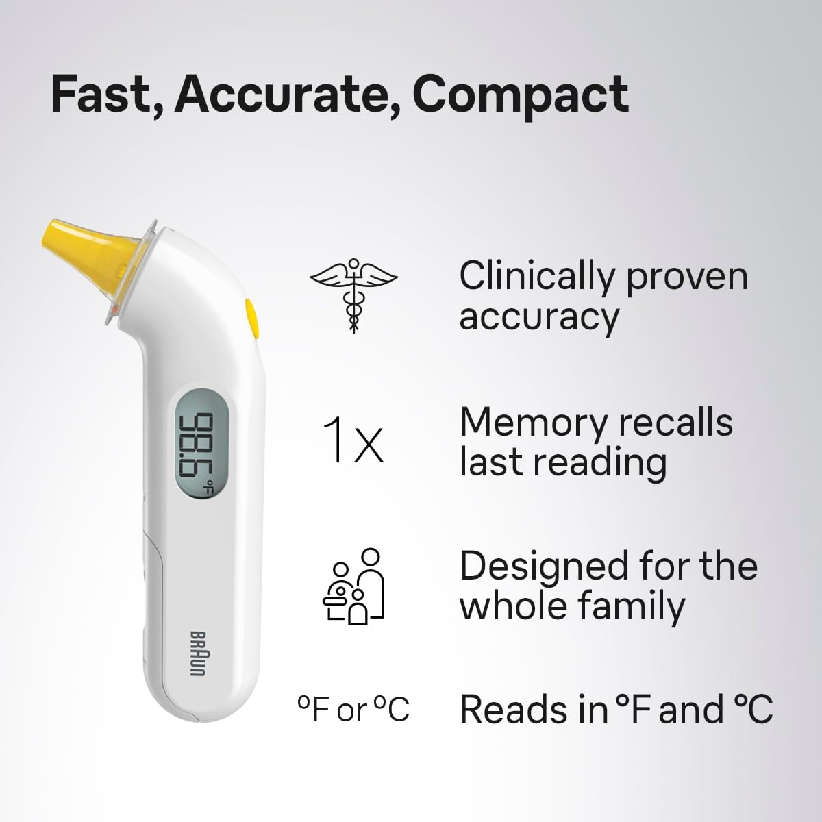 Braun ThermoScan 3 Ear Thermometer, Fast 1 Second Measurement, Audio Fever Indicator, Digital Display, Baby and Infant Friendly, No. 1 Brand Recommended by Pediatricians