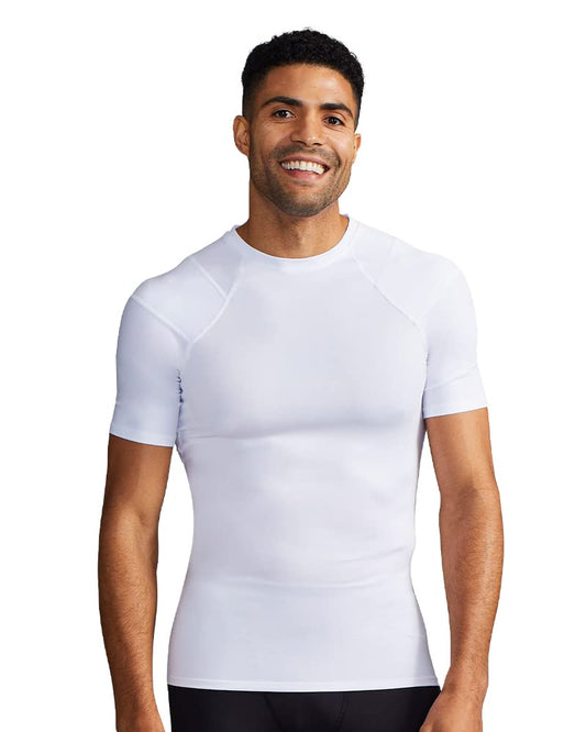 Tommie Copper Shoulder Support Shirt for Men, Posture Corrector Compression Shirts for Men with UPF 50 Sun Protection, Shoulder Compression with Shoulder Support for Men, White L