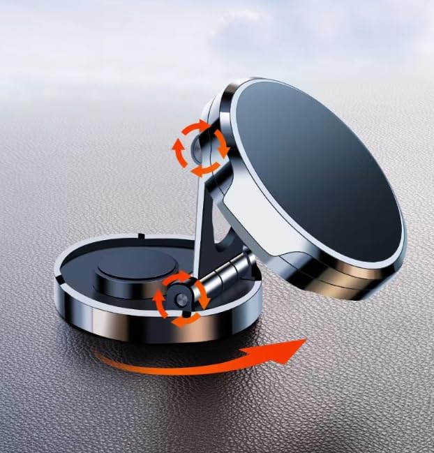 Universal Magnetic Phone Holder for Car Dashboard Folding Magnetic 360° Rotating Car Mount for All Smartphones Silver