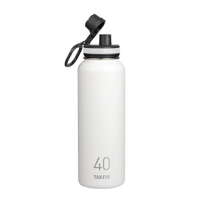 Takeya Originals 40 oz Vacuum Insulated Stainless Steel Water Bottle with Spout Lid, White