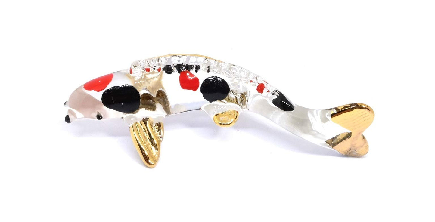 Handmade Mini 3" Koi Fish Carp Figurine Art, Cool Stuff, Miniature Animals, Home or Garden Decor Gift Ideas (Kanako Sanke Style)