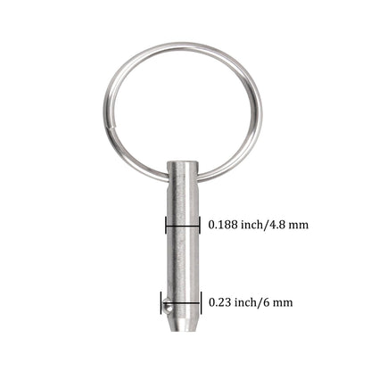4 PCS Marine 316 Stainless Steel Quick Release Pin Bimini Top Pin, Diameter 3/16"(4.8 mm), Overall Length 1.37"(35 mm), Usable Length 0.866"(22 mm)