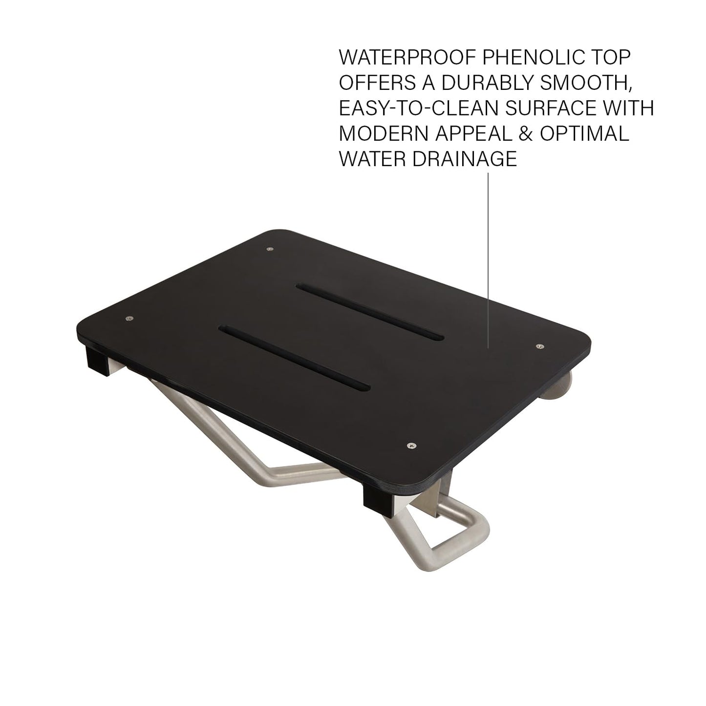 24" x 15" Black Folding Wall Mount Shower Seat Bench, ADA Compliant