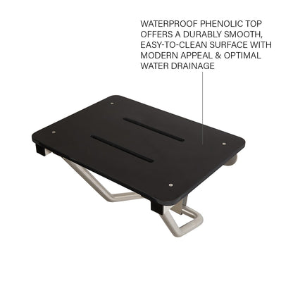 24" x 15" Black Folding Wall Mount Shower Seat Bench, ADA Compliant