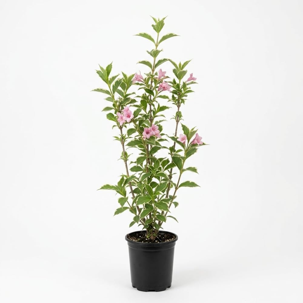 Variegated Pink Weigela Live Plant, Quart Pot - 12-18 Inches Tall, Pink Flowering Shrub with Cream and Green Foliage, Live Shrub with Colorful Ornamental Leaves for Home Gardens