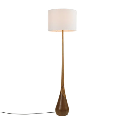 GLOBE Electric Novogratz x Harrington 65" Floor Lamp, 2-Tone Faux Wood Base, White Fabric Shade, Socket Rotary Switch 67225
