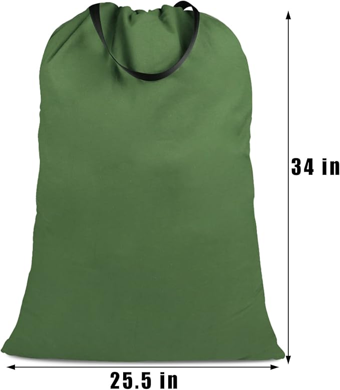 Cotton Canvas Laundry Bag with Handles & Drawstring Straps, Heavy Duty Extra