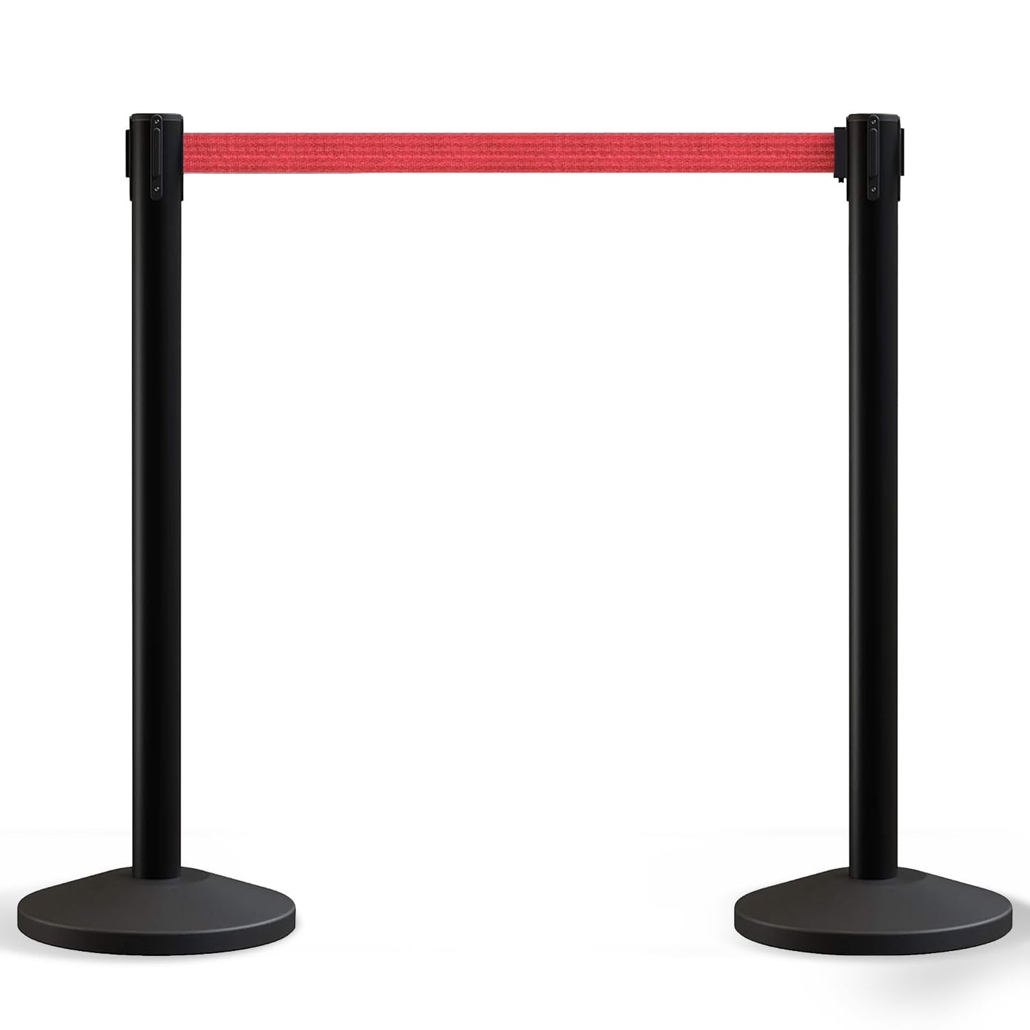 Crowd Control Warehouse Set of 2 Stanchion Retractable Belt Barriers, 11 Foot Red Belt Barrier with 40” Black Posts, Premium Crowd Control Barriers with Heavy Duty Concrete Base, CCW Series RBB-100