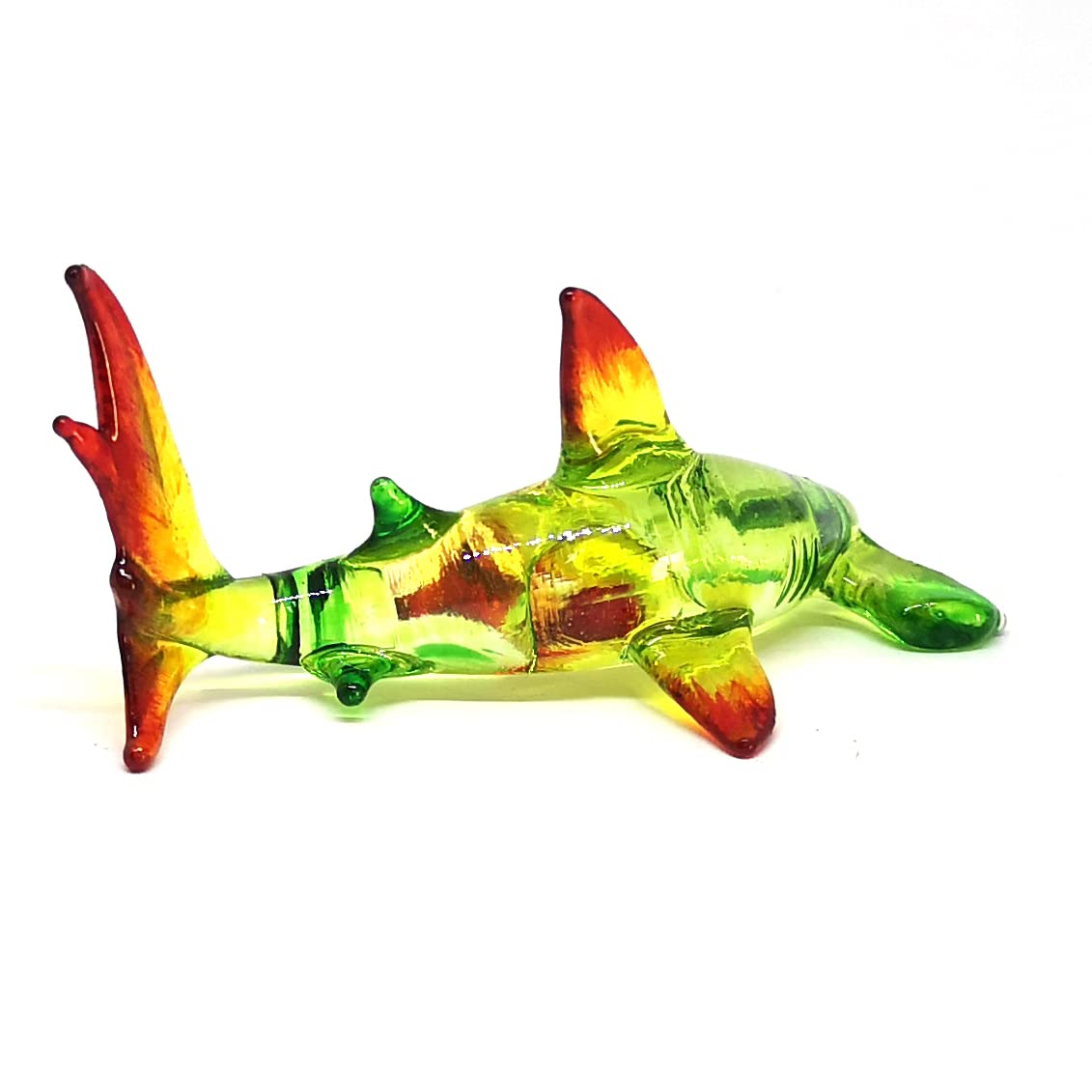 ZOOCRAFT Hammerhead Shark Figurine Blown Glass Green Sealife Collectible Miniature Aquarium Decor